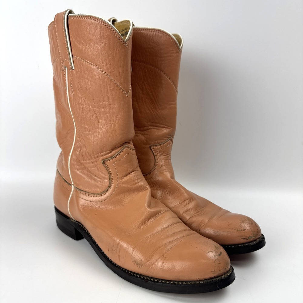 WOMENS JUSTIN WESTERN ROPER PEACH BOOTS SIZE 6 B
